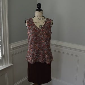 CAbi Good Luck Red Crane Peplum Tank Blouse Size S